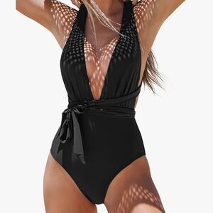 Cupshe Black Plunge Wrap Swimsuit